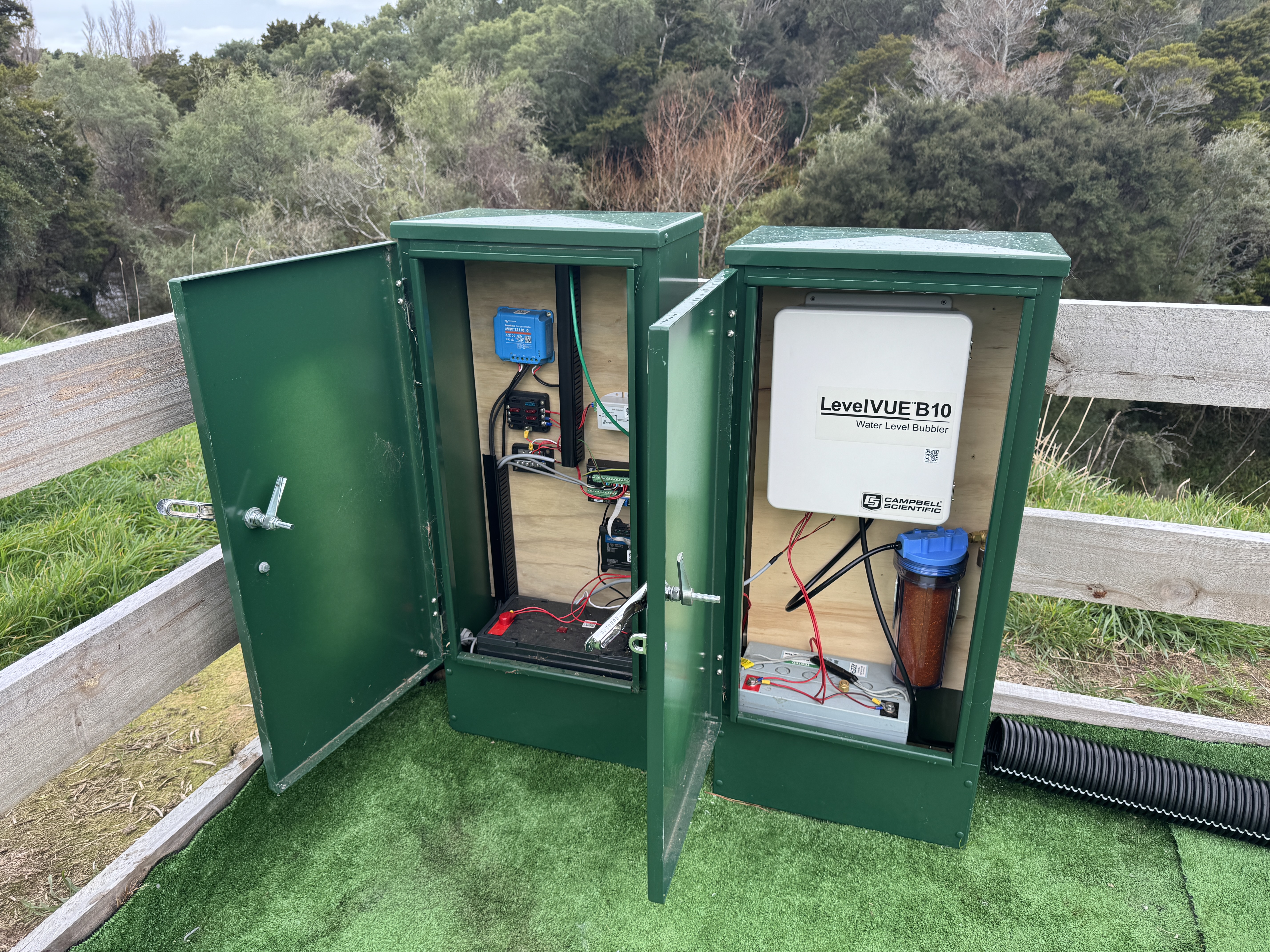 River level and rainfall monitoring site cabinet