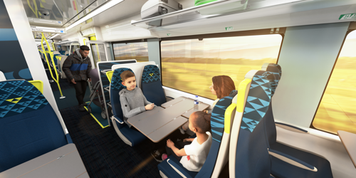 A concept image of the interior of the Tūhono train.
