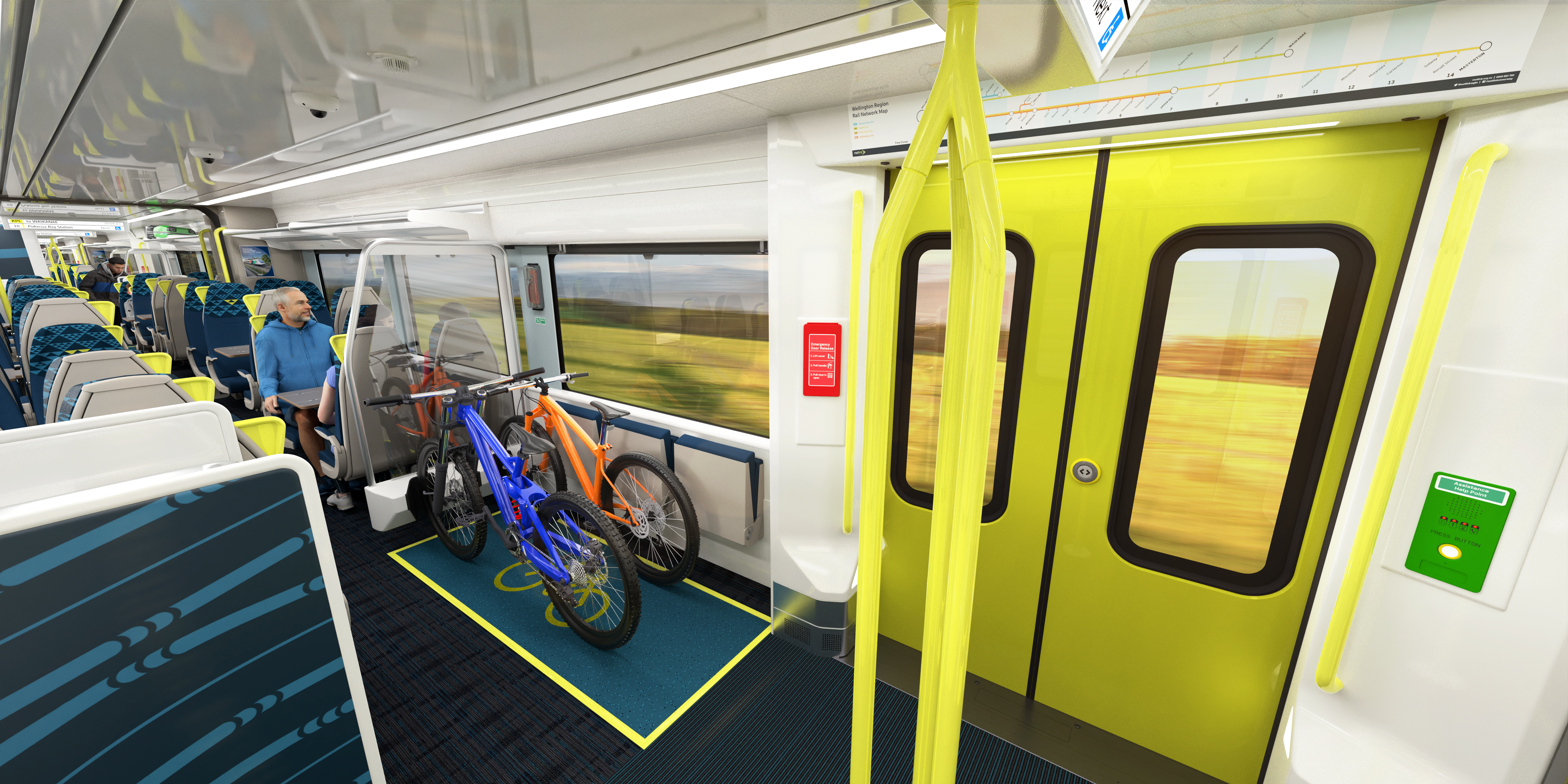 A concept image of the interior of the Tūhono train.