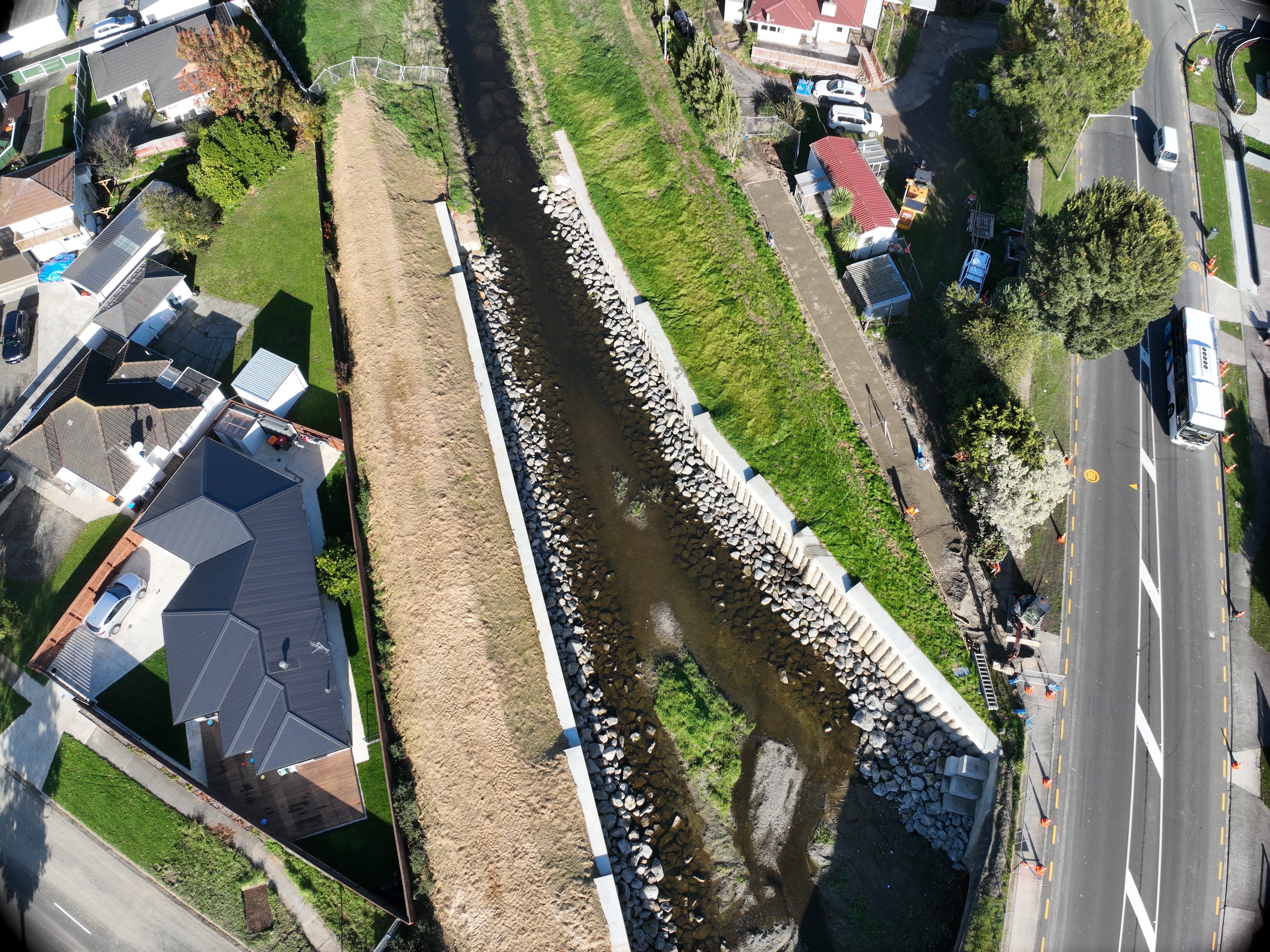 The completed secant pile retaining walls, as seen from the air.