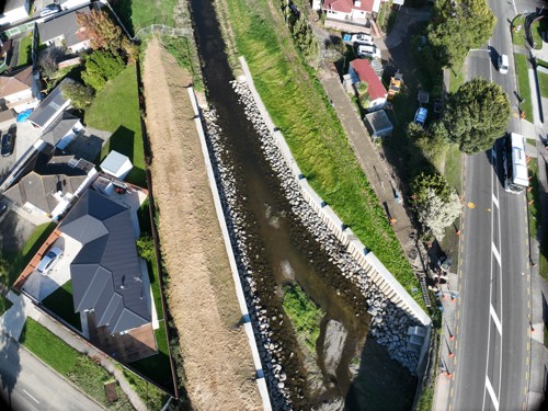 The completed secant pile retaining walls, as seen from the air.